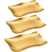 Stainless Steel Serving Tray Set of 3, Gold Metal Platters for Dessert & Snack