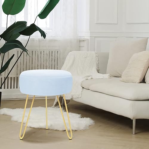 Miniatura 40 de GERANT Taburetes de tocador multifuncionales – Taburete otomano redondo de terciopelo moderno – Taburete tapizado – Taburete de mesa auxiliar con