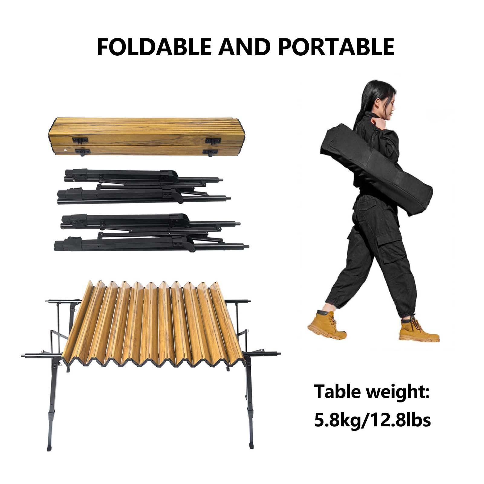Verstellbarer, faltbarer Campingtisch, hochwertig, tragbar, stabiler Aluminium-Tisch, einfache Montage, Outdoor-Essen, ideal für Wandern, Garten, Kochen, Reisen