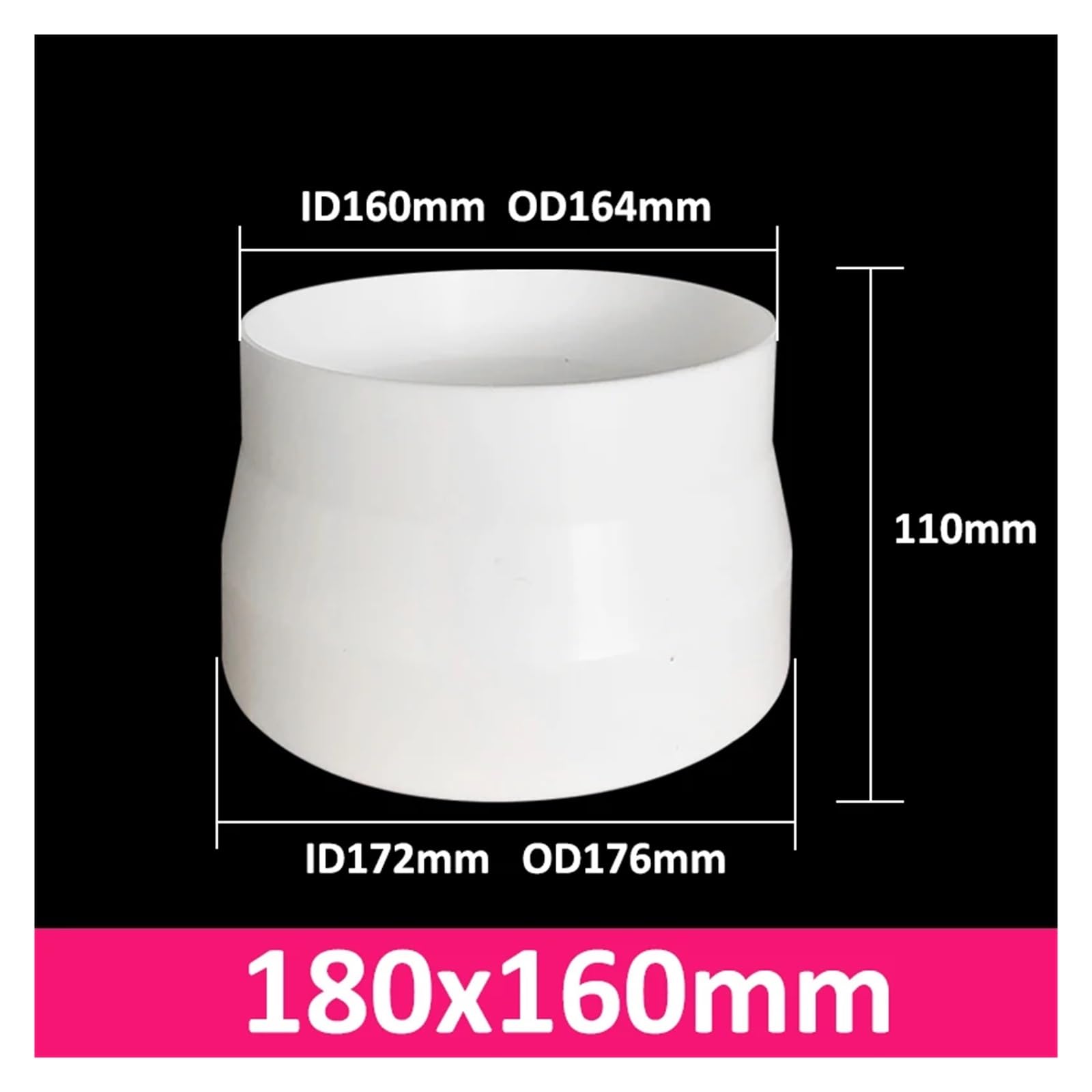 Raccord réducteur Droit en PVC Blanc, diamètre 75, 100, 110, 125, 150, 160, 180, 200 mm, Adaptateur for Tuyau d'évacuation, raccords de Drainage, 1 pièce(180x160mm)
