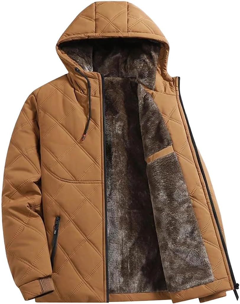 Men's Hooded Parka - Fleece Lined Down Jacket Solid Color Business Leisure Coat
