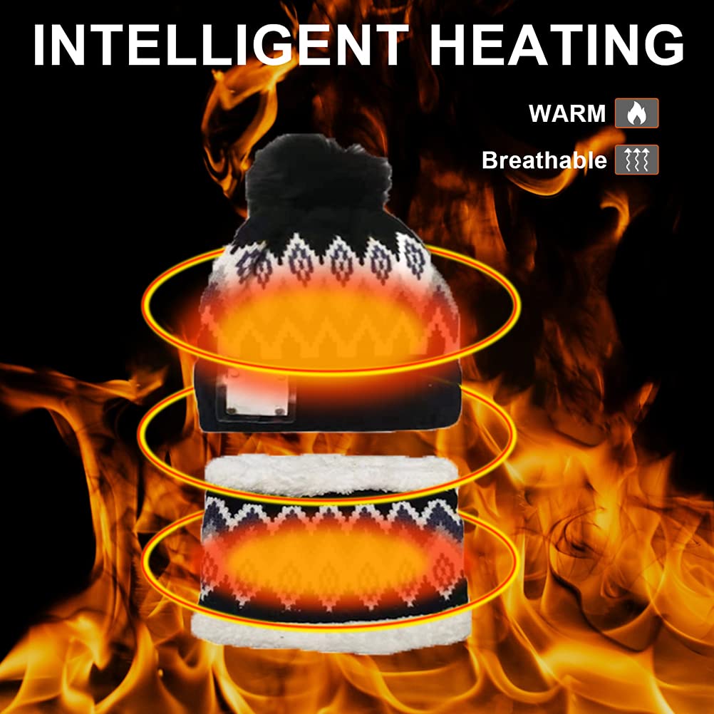 WBTY Verwarmde voor dames en heren, 5V USB elektrische oplaadbare batterij, verwarmde beanie, warme winterverwarmde fleece pet, wasbare verwarmde gebreide voor skiën, wandelen
