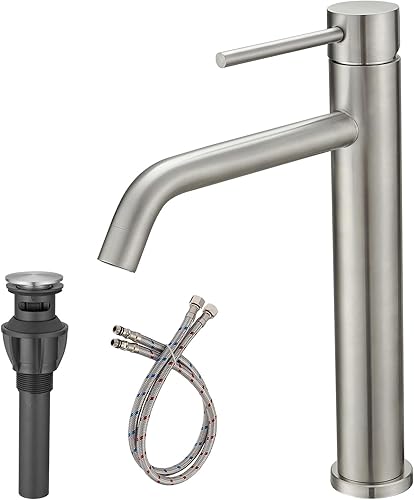 Grifo de lavabo de níquel cepillado, grifo de baño alto con boquilla giratoria, grifo de baño de una sola manija, lavabo moderno de un solo orificio