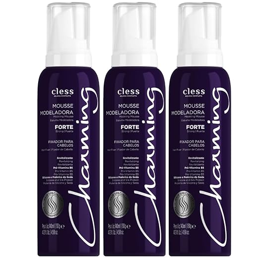 Kit 3 Mousse Modelador Charming Cless Forte Fixador Cabelo Antiúmidade Brilho Filtro UV 140ml