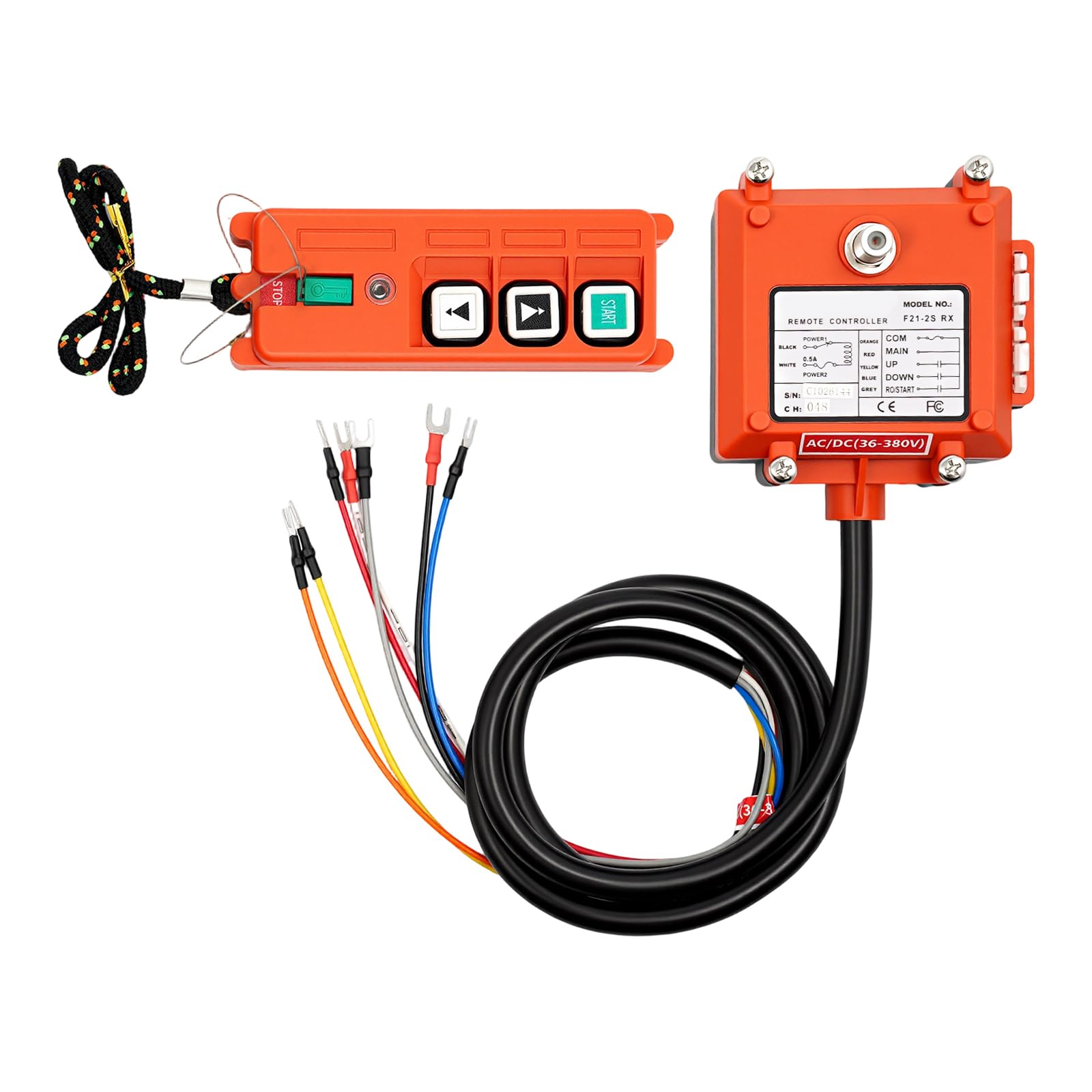 Commande de grue sans fil 220 V - 100 m - Télécommande industrielle avec code de sécurité 32 bits - Protection IP65 - Contrôle des boutons - Pour palan élévateur, pont élévateur et ponts
