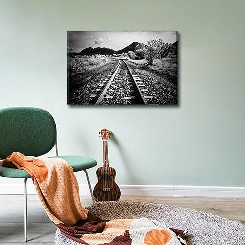 Vista 263 de 1 lienzo decorativo para pared, ferrocarril a través del bosque de pinos con niebla, decoración moderna para el hogar, sala de estar, arte de pared