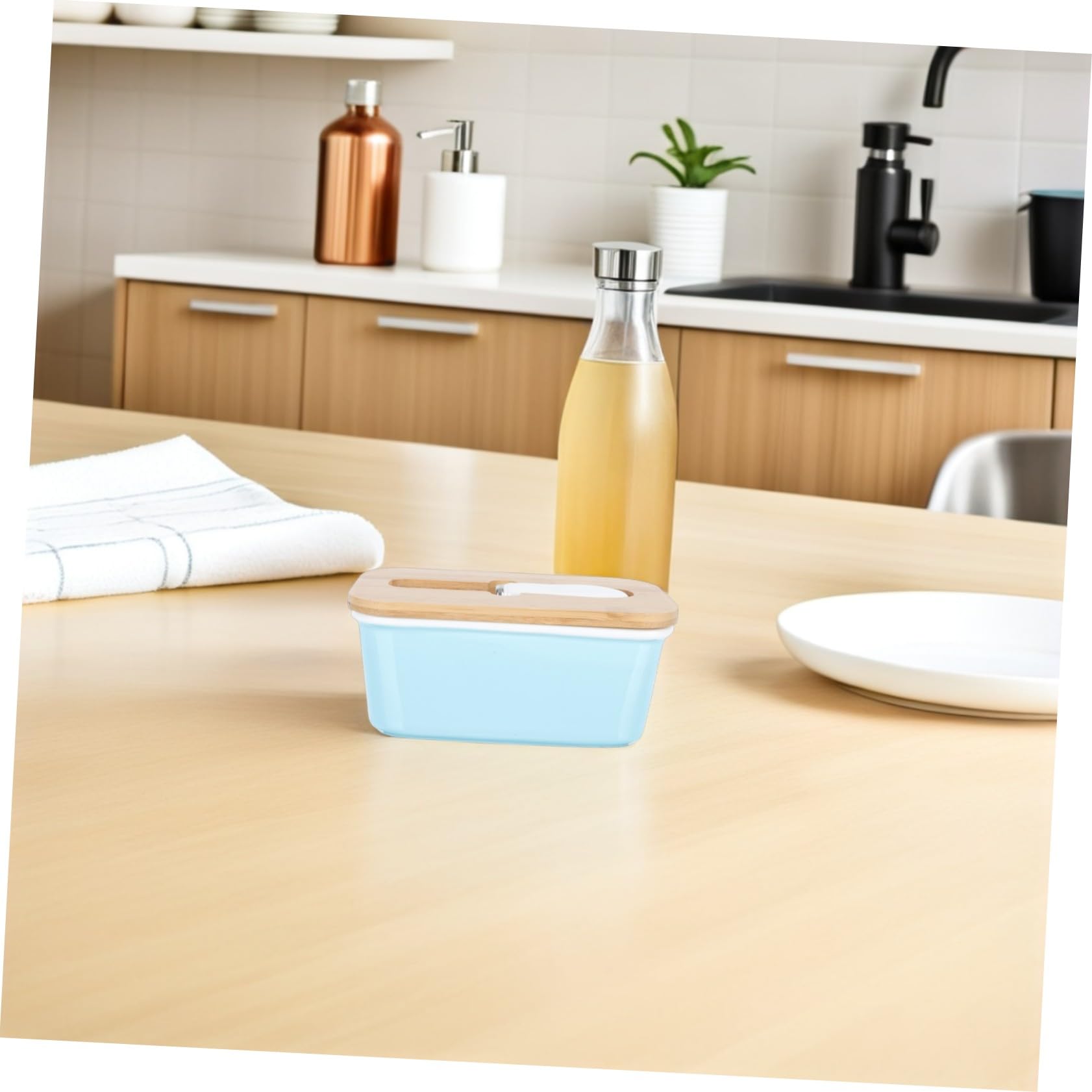 Beurrier Rectangulaire Porcelaine avec Couvercle Hermétique et Couteau Boîte à Beurre Compacte pour Réfrigérateur et Plan de Travail Conserve la Fraîcheur et Optimise Espace