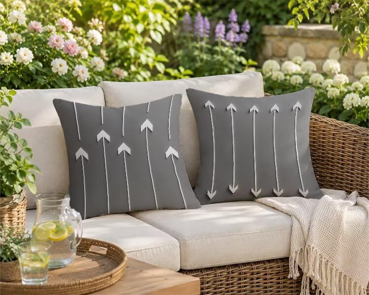 Housses de coussin extérieur 60x60cm gris lin imperméable pour canapé de terrasse