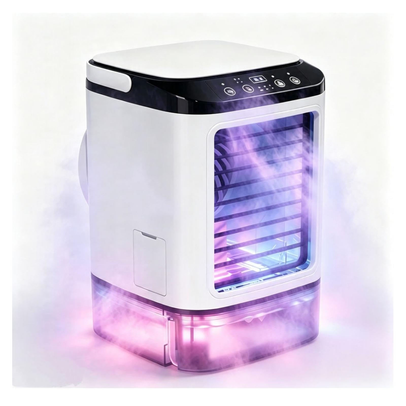 Condizionatore Senza Unità Esterna, Serbatoio da 900ml,con Ghiacciaia,3 in 1 Climatizzatore Portatile USB 2 Modalità di Nebbia, 7 Luci Colorate Per L'Home Office