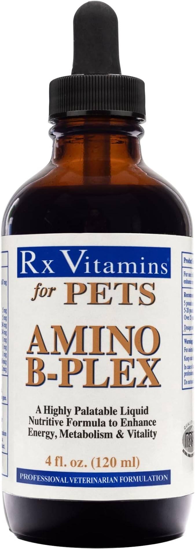 Rx Vitamins Amino B Plex for Pets - B Vitamin Complex Plus Amino Acids for Dogs & Cats - Vitamin Supplements for Dogs' & Cats' Total Body Support - 4 oz