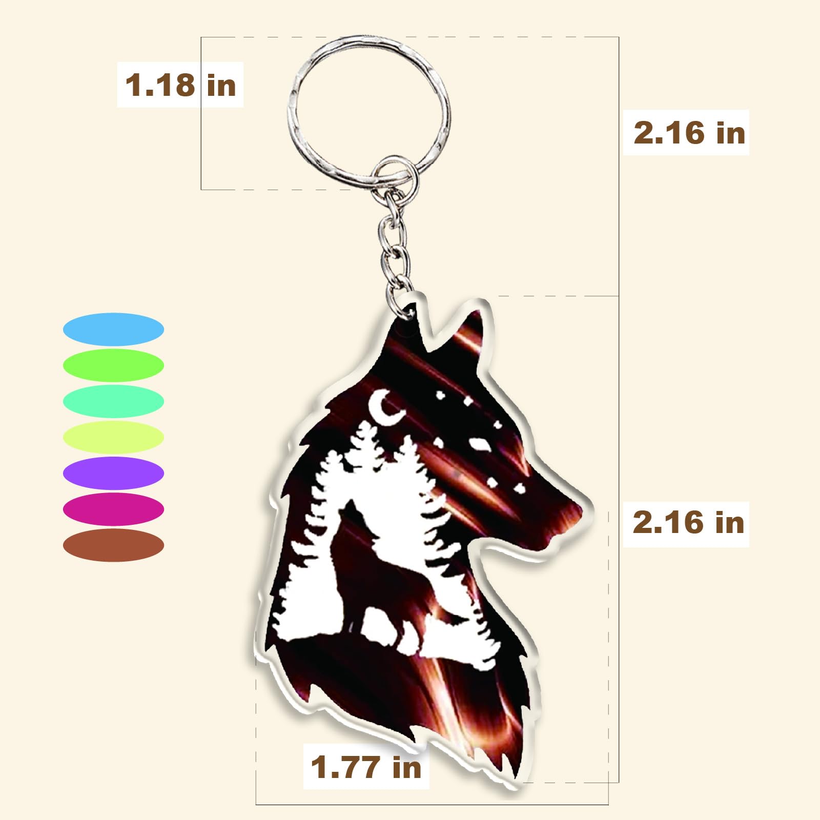 Ycchensying Acrylic Wolf Keychain charms - with Pendant Ring, Outdoor Car Backpack Accessories, for Camping Travel Hiking(Brown)