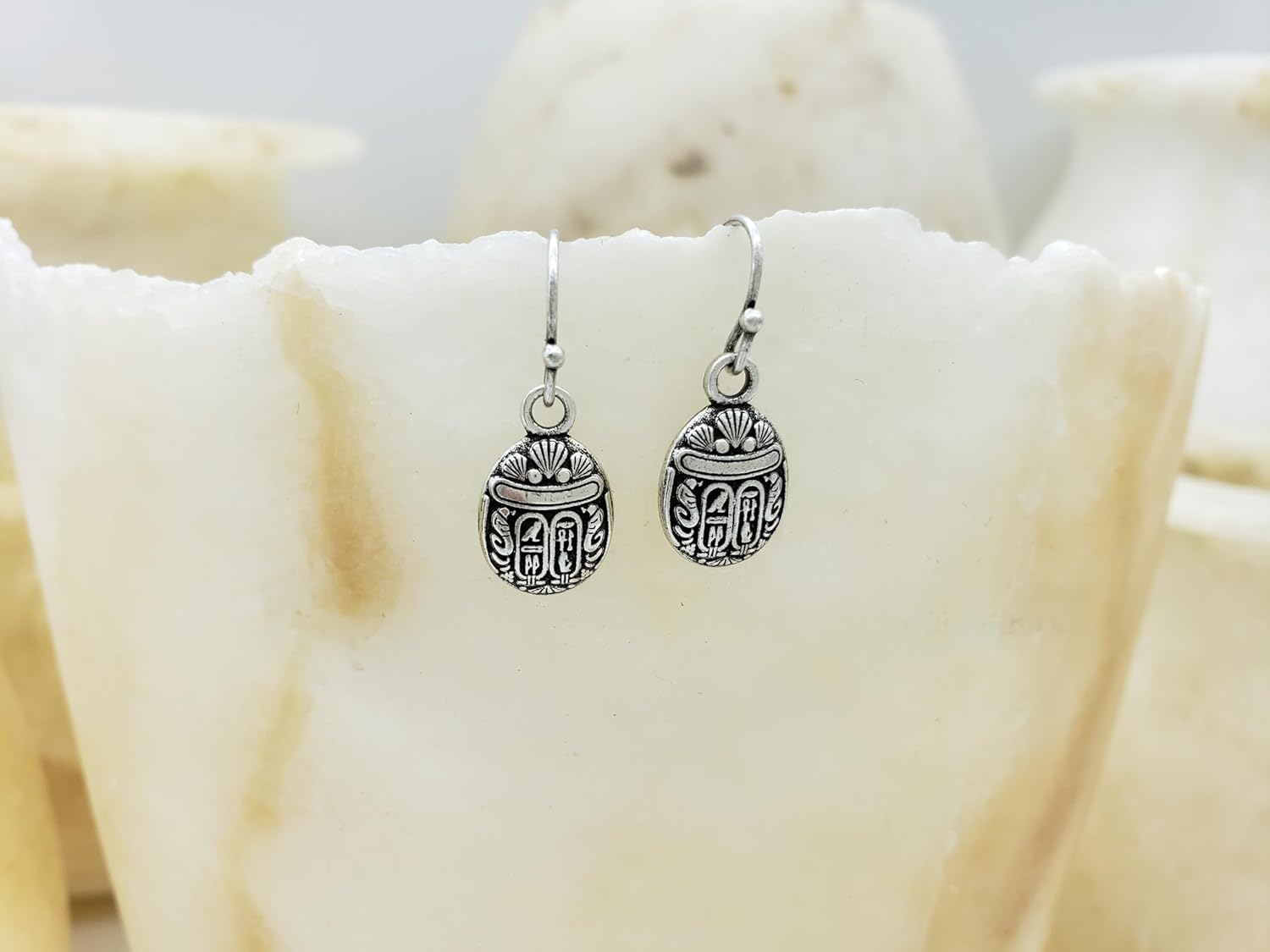 Mini Scarab Earrings - Antique Silver Finish