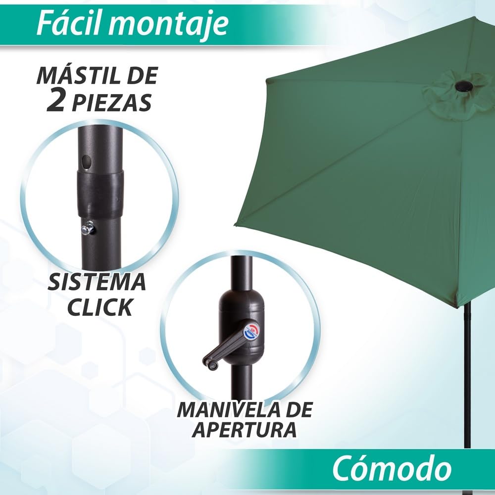 LOLAhome Parasol de Ø270 cm, mástil Ø38mm de aluminio, con Antiviento y Manivela, Elegante y Duradero, tratamiento Anti-corrosión, Para Exterior, Jardín, Terraza - Parasol 270 cm