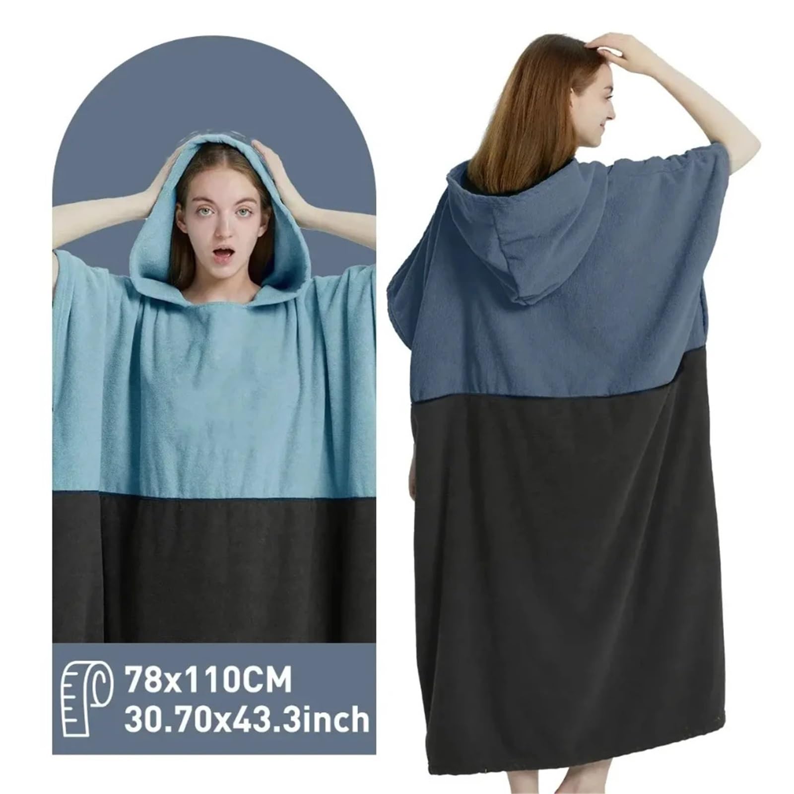 Poncho da surf, asciugamano, poncho ad asciugatura rapida, con cappuccio, accappatoio spiaggia, bagno for adulti Poncho da Spiaggia(Light Blue)