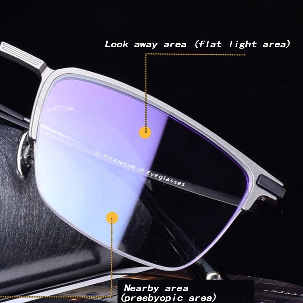 Fotocrómico Rectangular Gafas De Lectura，Progresivas Multifoco Gafas De Leer，Media Caja Gafas De Lectura Hombres 1.5 (Color : Black Silver, Size : +2.0)