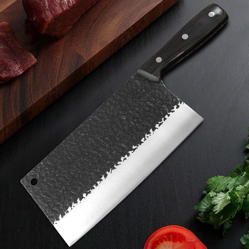 Meat Cleaver,Cleaver Knife 8.3 Inch Kitchen Butcher Knife Handmade Forged Stainless Steel Bone Chopping Knife Meat Vegetables Slicing Cleaver Chef Knife Tools, LAMAJIGA5844