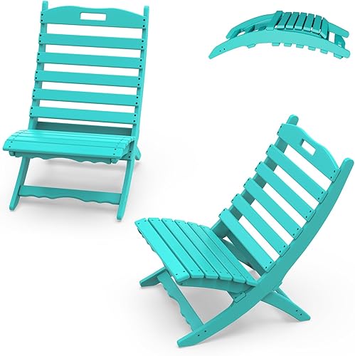 IVY&LANE Xavier - Juego de 2 sillas portátiles  Silla plegable Adirondack  Onda  Plástico HDPE  Aqua  Resistente a todo tipo de clima  para
