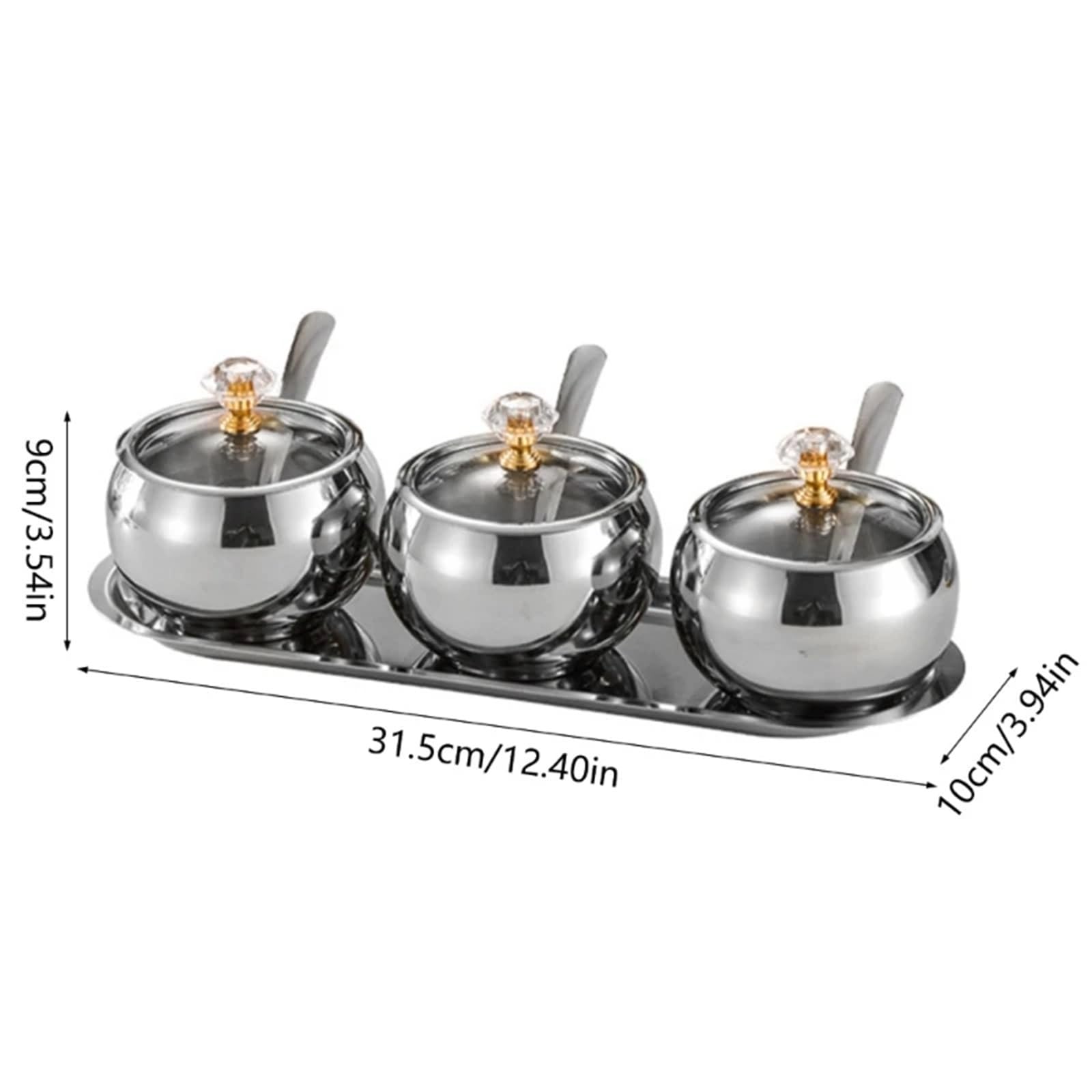 Lunch Box Inox Ensemble de pots à épices 3 compartiments en acier inoxydable 304 avec cuillères service et plateau(Color2)