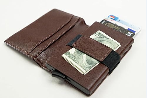 Vista 7 de Portatarjetas de cuero y organizador de llaveros cartera para hombres juego de regalo para cumpleaños día del padre o vacaciones marrón