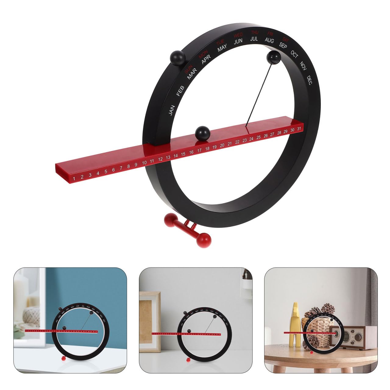 HEALLILY Calendario perpetuo con sfera magnetica, interruttore manuale, calendario da tavolo per soggiorno, camera da letto, ornamento (nero e rosso)