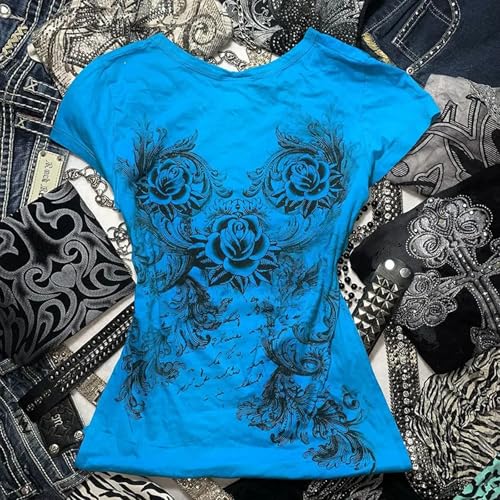 Y2k Fairy Grunge Clothes for Women Emo 2000s Skull Skeleton Print Tees Shirts Fairycore Vintage E-Girls Clothes4