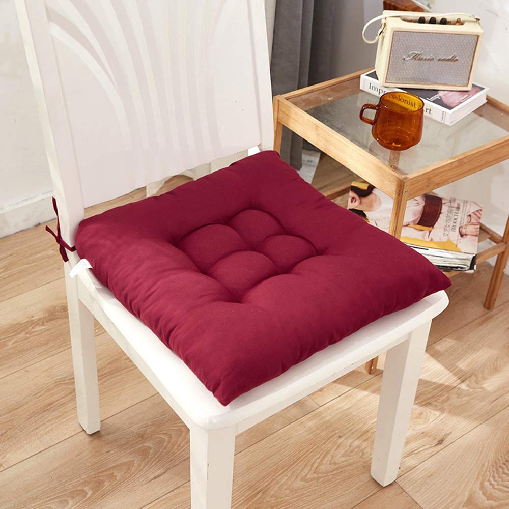 MinLiaSoft Washable Removable Non-Slip Thickened Seat Cushion, Solid Color Brushed Chair Cushion Office Chair Pad Home Decoration(Wine red)