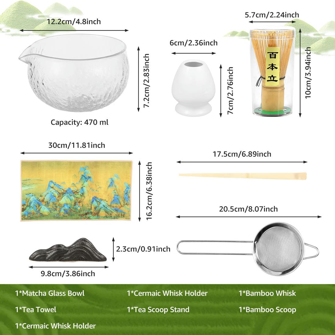 Zestaw startowy Matcha Japoński Handmade Matcha Teaset Pudełko prezentowe ze szklaną miską łyżką ceramicznym uchwytem na trzepaczkę i sitkiem