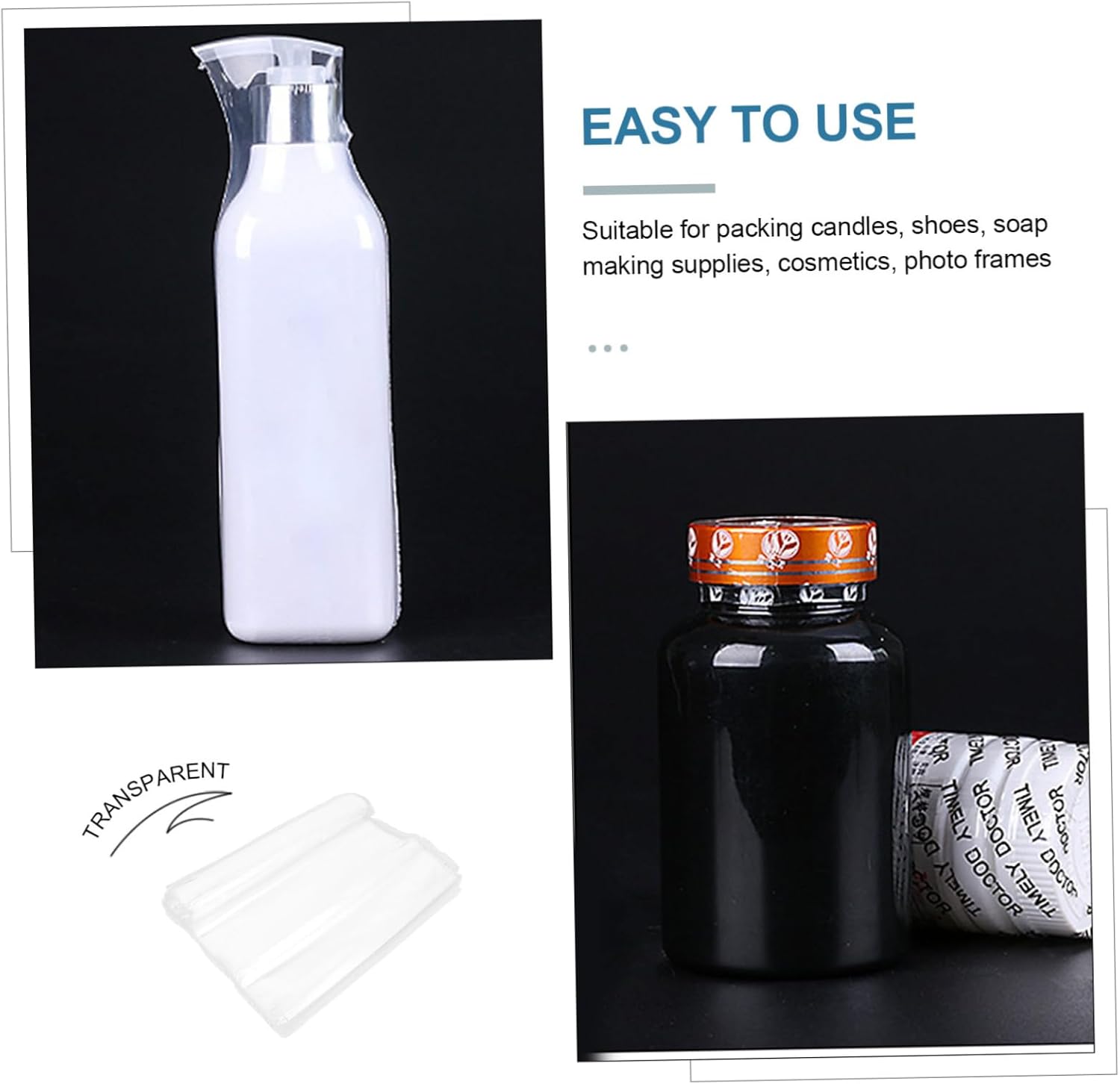 Uonlytech Heat Shrinkable Bag Plastic Film 100pcs Shrink Wrap Roll for Shrink Seal Bags