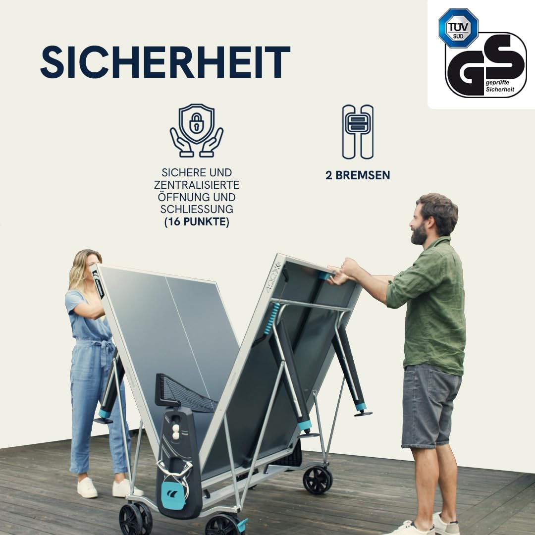 Cornilleau 400X - Outdoor Tischtennisplatte - Klappbar - Wetterfest - Robust - Rollbar - Tischtennistisch für draußen mit 5 mm Melaminharzplatte - Blau oder Grau