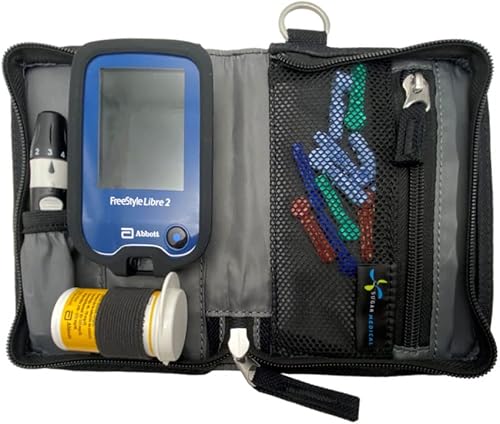 Vista 5 de Sugar Medical Estuche de prueba de medidor de glucosa. Estuche de suministro de diabetes para medidor de glucosa, tiras de prueba, dispositivo