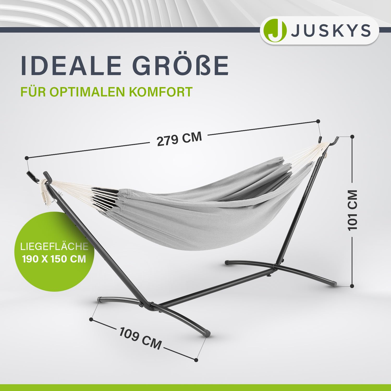 Juskys Hängematte Paya mit Gestell - Outdoor Doppelhängematte für 2 Personen - Ständer bis 200kg belastbar - Indoor doppel Hängeliege - Hellgrau