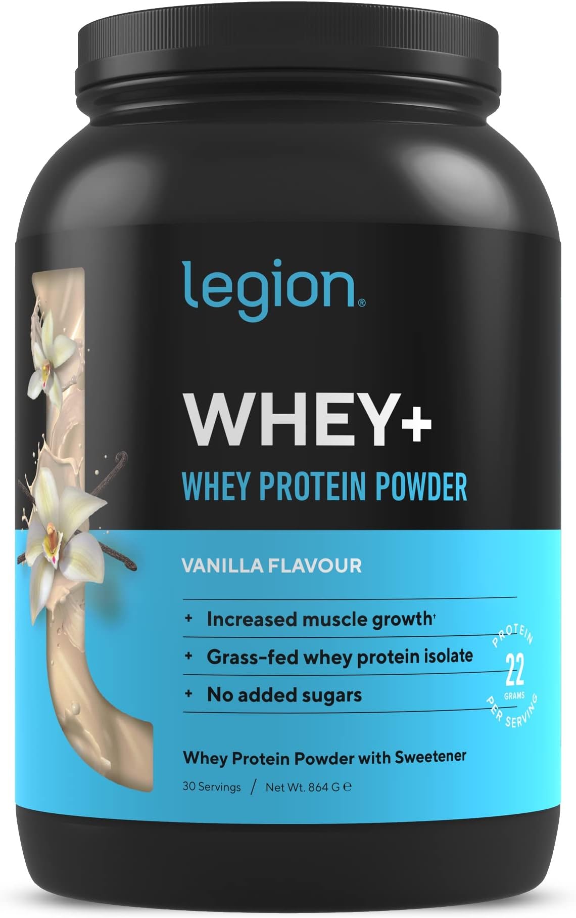 LEGION Whey+ Whey Isolate Protein Powder from Grass Fed Cows - Low Carb, Low Calorie, Non-GMO, Lactose Free, Gluten Free, Sugar Free, All Natural Protein Isolate, 30 Servings (Vanilla)