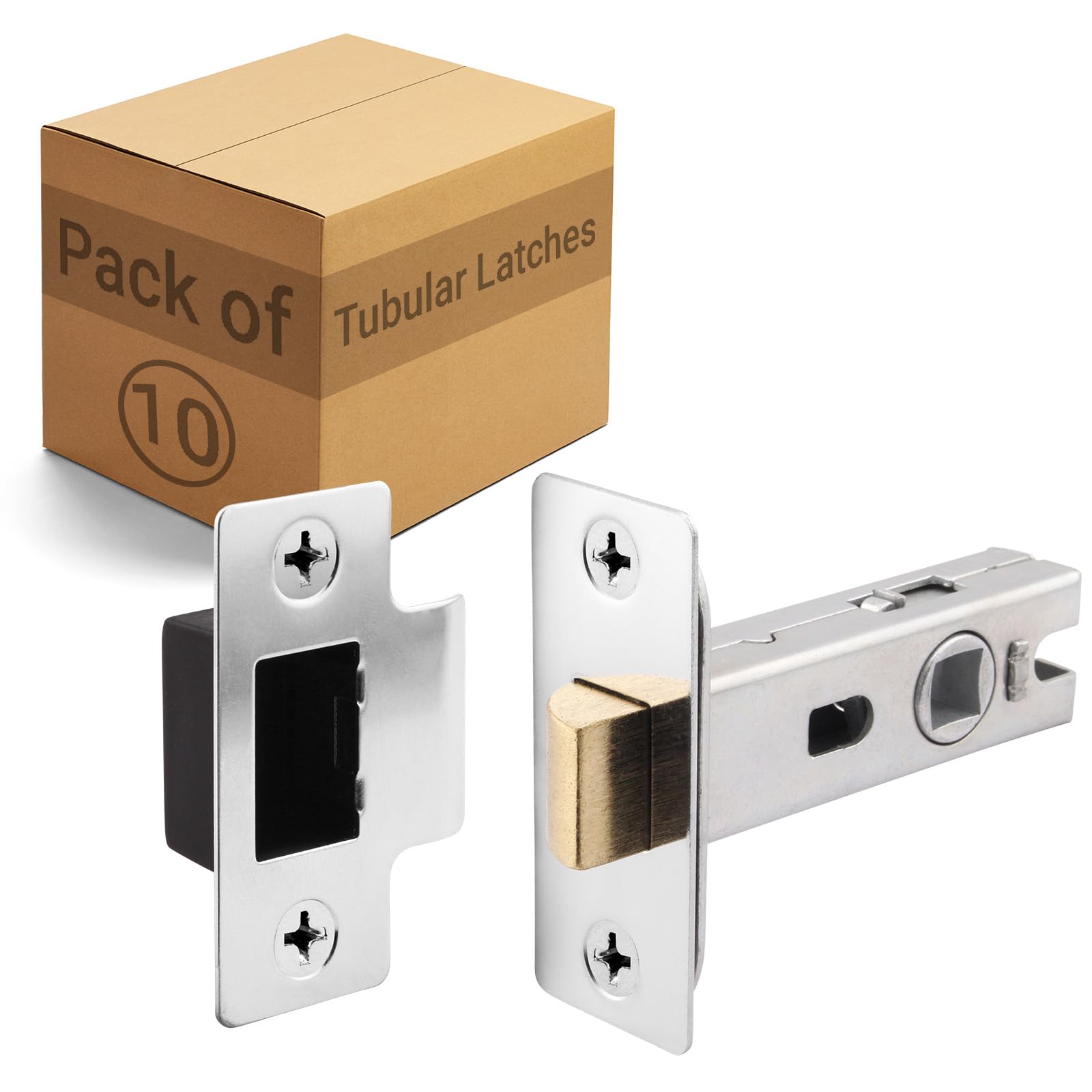 EAI Chrome Tubular Door Latch for Internal Doors - 2.5 Inch / 64mm - Pack of 10 Polished Chrome Tubular Mortice Latches