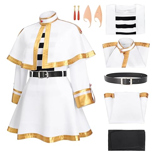 C-ZOFEK Adult Women Cosplay Costume Full Set White Cape Skirt Uniform with Pantyhose Belt Earrings and Elf Ears for Halloween - White - Medium