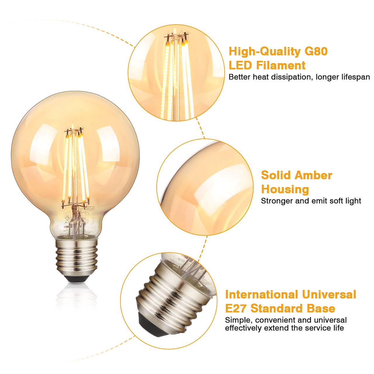 Edison Vintage Glühbirne, 6PCS G80 E27 LED Filament Retro Glühbirne, 6W 2700K Antike Nostalgie Beleuchtung Lampe Warmweiß, Ideal für Café Restaurant Bar Haus