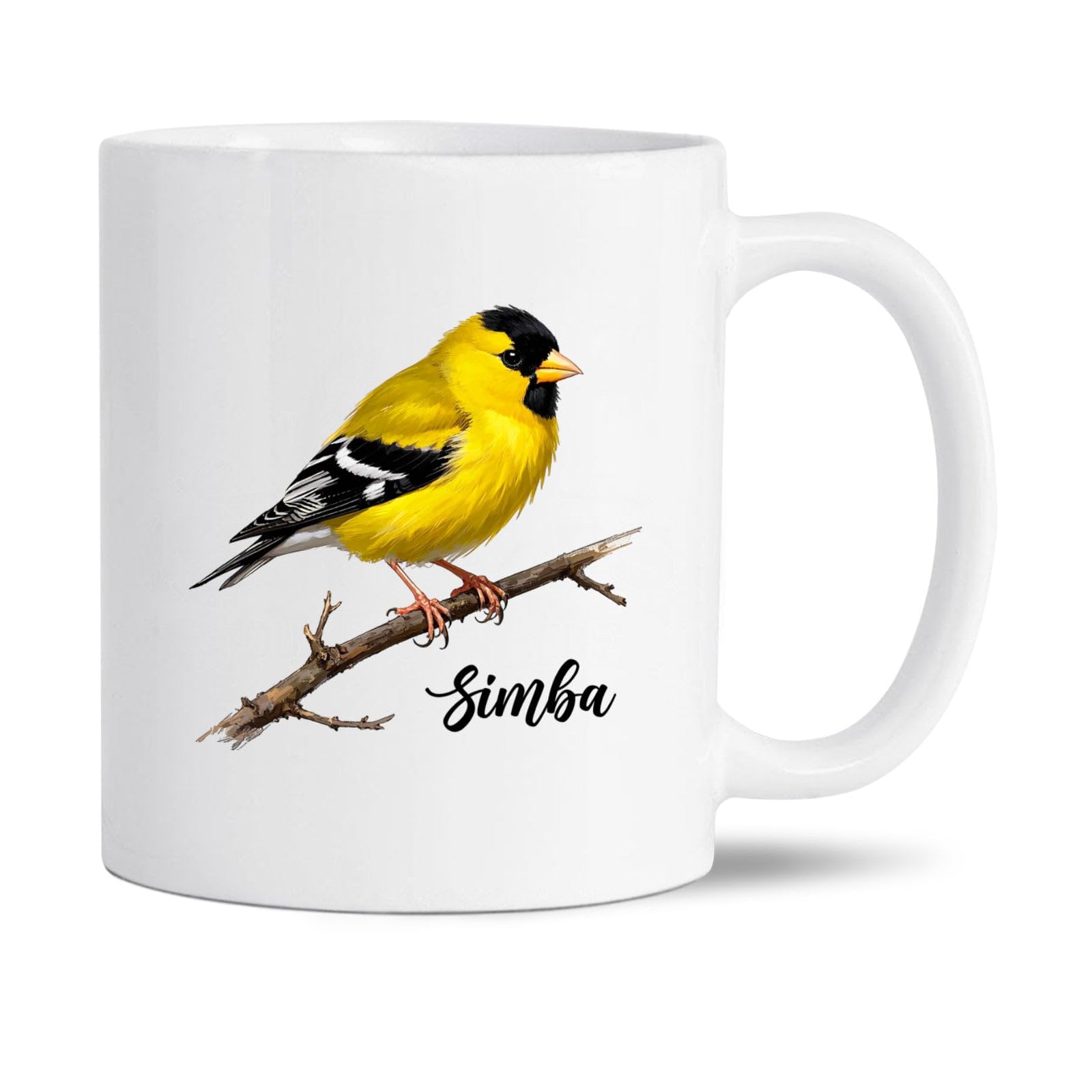Custom Lesser Goldfinch White Coffee Mug, Personalized Name Goldfinch Bird Ceramic Cup 11Oz 15Oz, Bird Travel Cup Gifts For Men Women Friend Coworkers, Goldfinches Lovers Mugs, Birds Enthusiast Gift