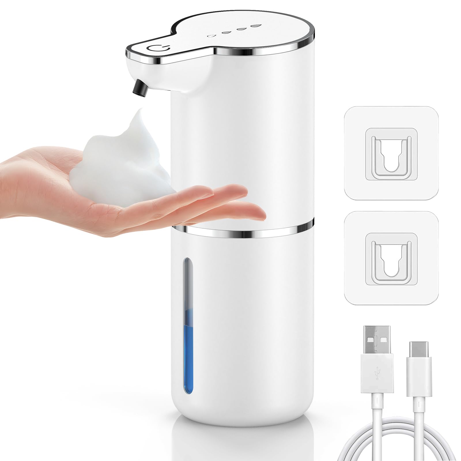 Dispensador Jabon Baño Automatico,4 Niveles Ajustables Dispensador Jabon Espuma con Sensor Movimiento por Infrarrojos,USB Recargable Dosificador Jabon por Cocina,Baño,Hotel