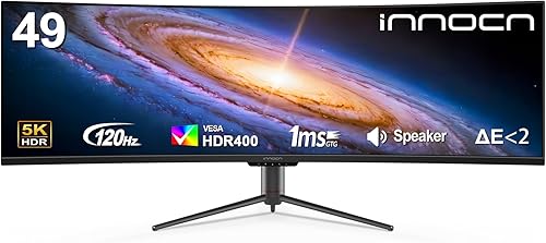 INNOCN Monitor curvo de 49 pulgadas Ultrawide Gaming 120Hz 329 QHD 5120 x 1440P Monitor de computadora, R1800, 99% sRGB, HDR400, USB tipo C,