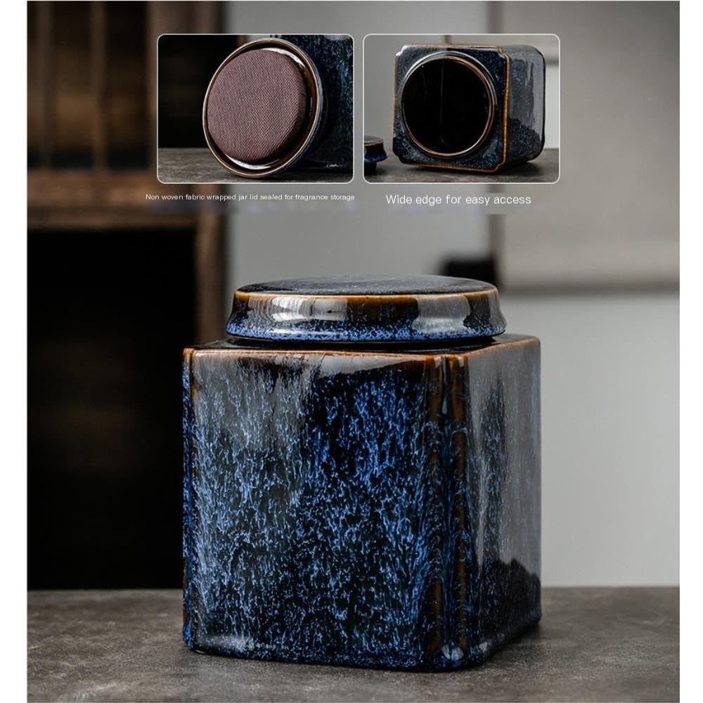 Boîte de rangement pour thé en céramique, forme carrée, taille moyenne, fermeture hermétique, idéale pour ranger thé, café et sucre dans la cuisine. Pot individuel pour une organisation optimale de