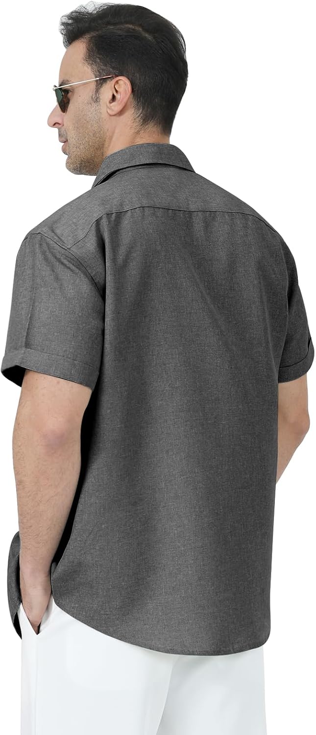 Men's Shirt Short Sleeve - Hidden Buttons, 70% Rayon,30% Linen - Image 2