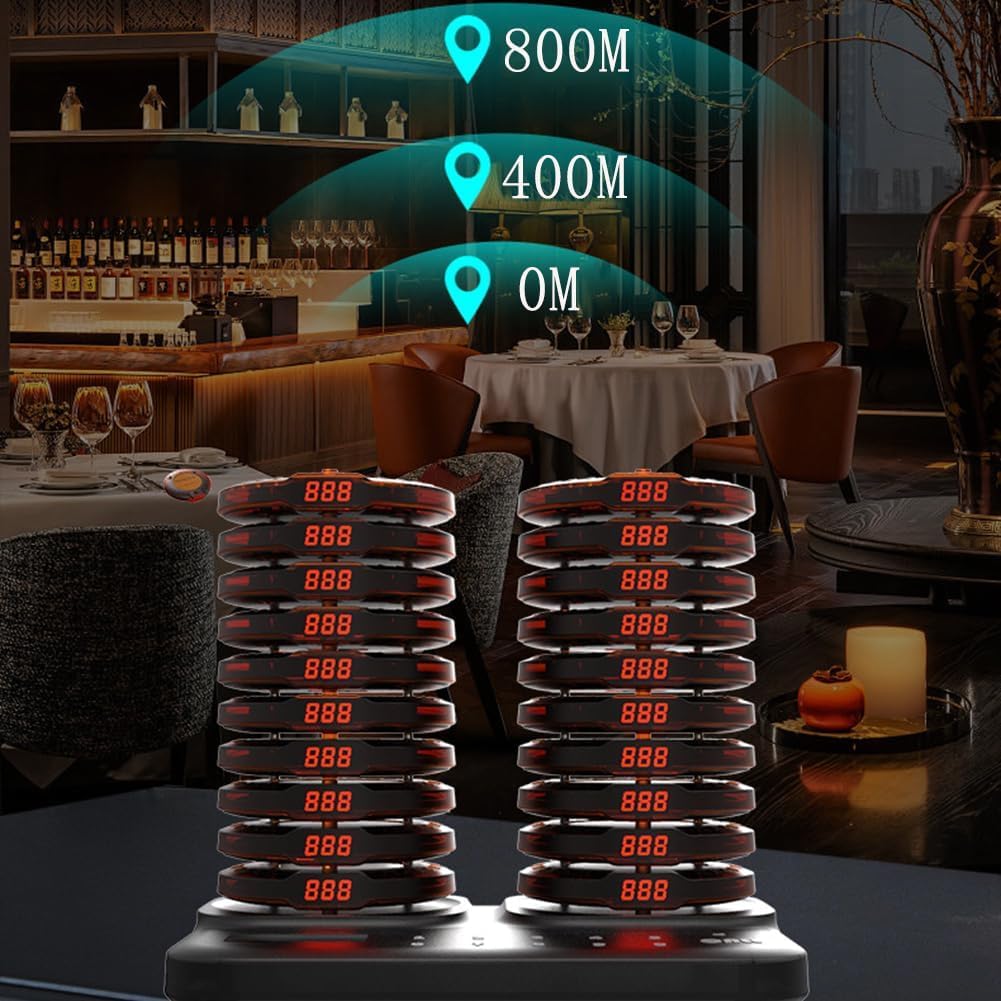 Cercapersone wireless da ristorante con portata di 800 m, standby 20 ore, allarme acustico e vibrazione per ambienti di ristorazione