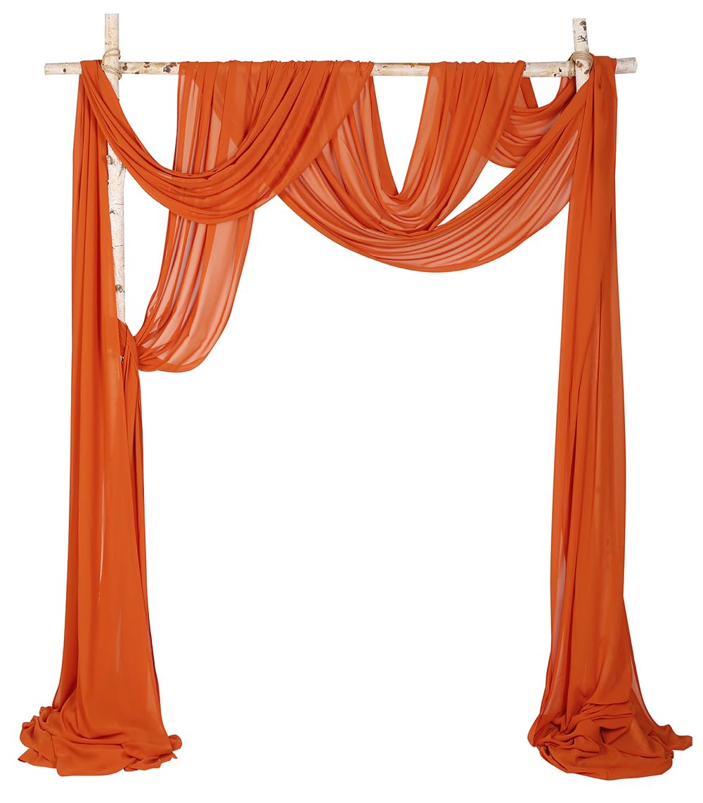 Lot de 2 panneaux de tissu drapé en mousseline de soie pour arche de mariage, décoration de fond de fête de mariage, orange brûlé et orange brûlé