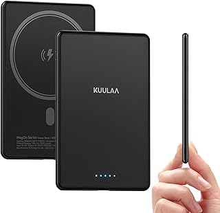 Kuulaa Magsafe Battery Pack 0.27'' 5000mAh Ultra Slim Magnetic Portable Charger Power Bank Support USB C PD 20W Fast Charging, Compatible with iPhone 16 Pro Max/15/14/13/12 Mini, Black