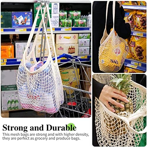 YOYI Reusable Net String Shopping Bags, 3 Pack Grocery Mesh Bags Organic Cotton String Shopping Bags Net Tote Bags with Short Handle Shopping Handbag for Fruit Vegetable Storage