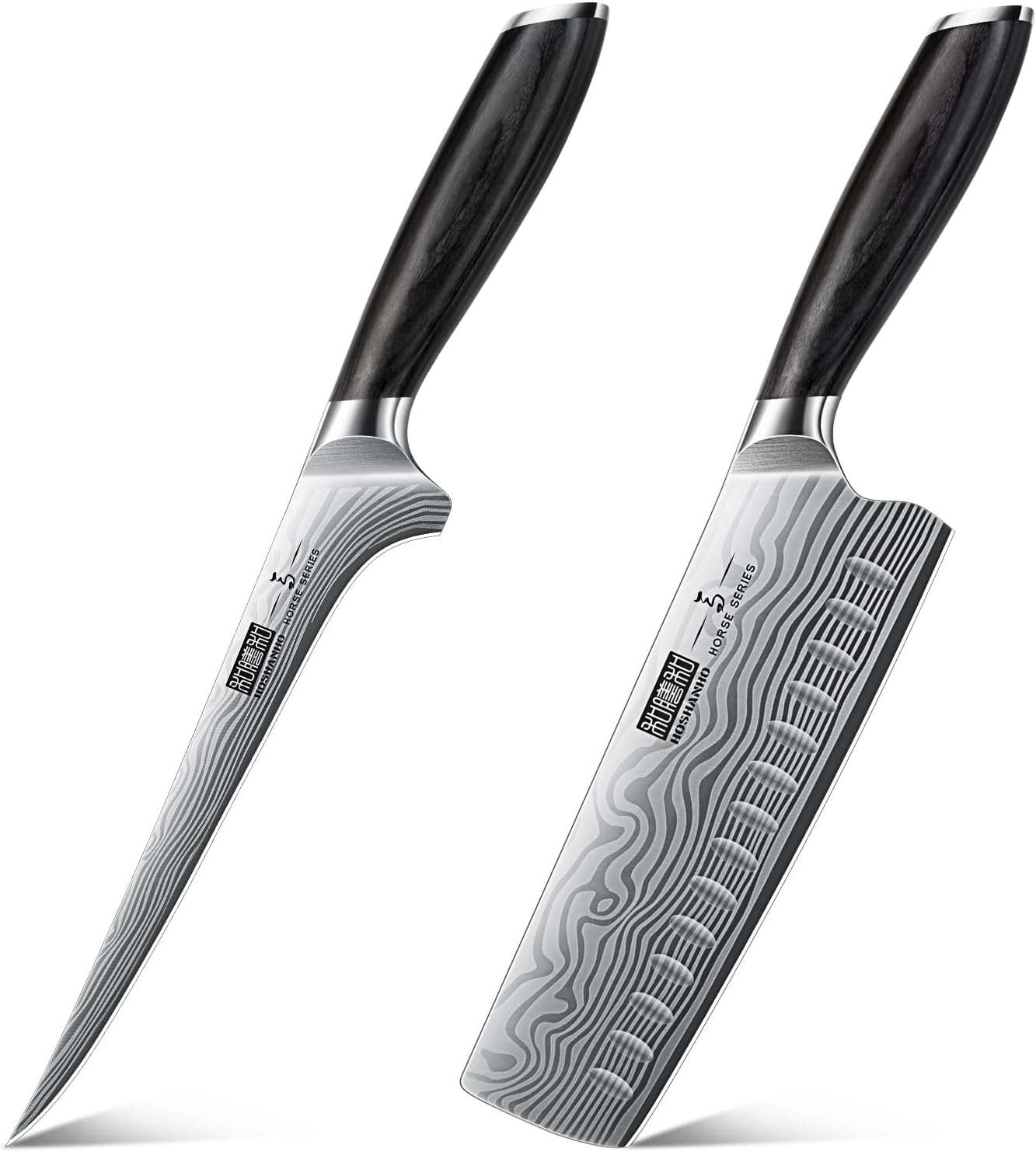 HOSHANHO 7 Inch Nakiri Knife, Japanese High Carbon Powder Steel Vegetable Cleaver Knife for Chopping & Fillet Knife 7 Inch, Razor Sharp Boning Knife for Meat Poultry Chicken Cutting