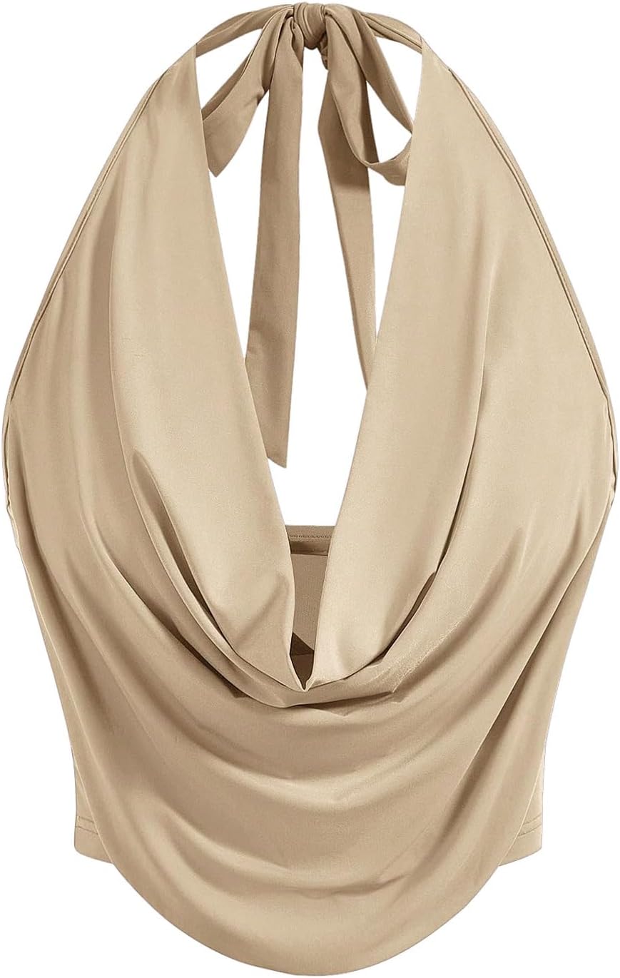 SOLY HUX Women's Halter Draped Front Tank Top Sexy Backless Going Out Crop Vest Tops