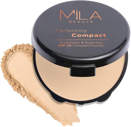 Mila Beauté Perfecting Compact Powder | Natural Matte Finish| Longstay with SPF 15 | Minimized Pores and Finelines | Contr...