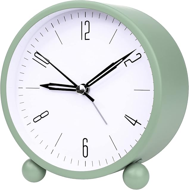 ZOJI Green Alarm Clocks Bedside Non Ticking Slient Clocks with Night Light Simply Function for Bedroom Office