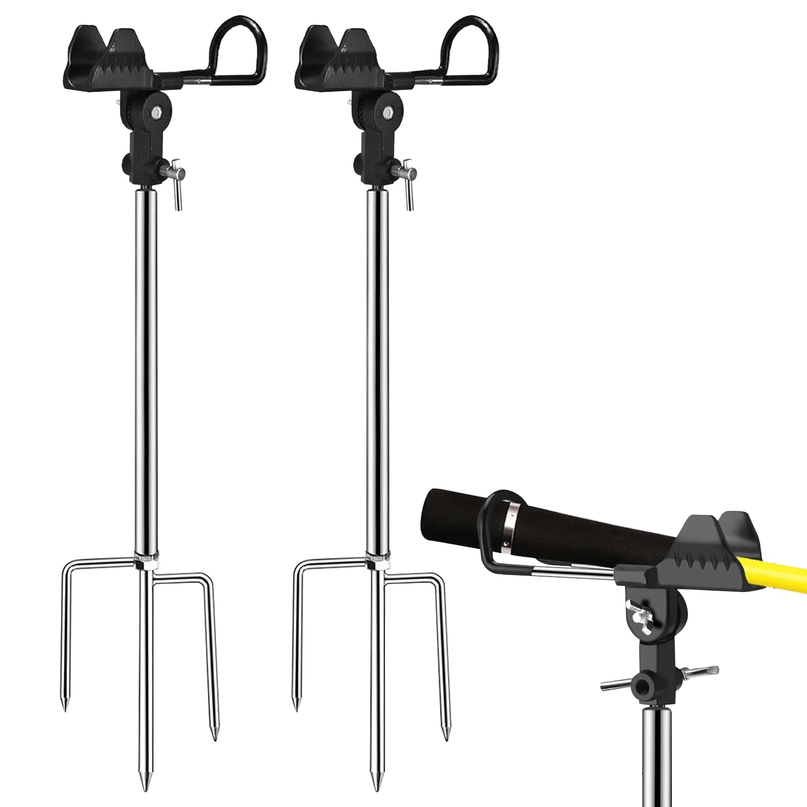 Support Canne a Peche, 2 Pièces Support de Canne à Pêche en Acier Inoxydable 360 Degrés Réglable, Repose Canne a Peche, Porte Canne a Peche pour Rivière Plage Bateau Pêche en Bord de Mer, Noir