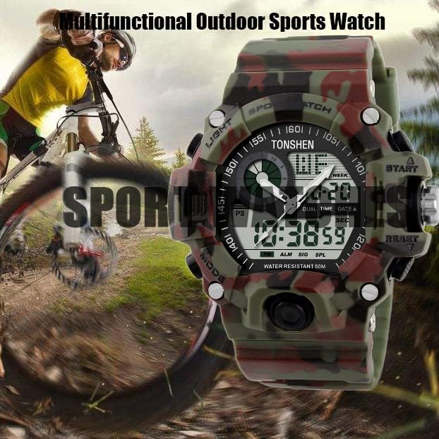 TONSHEN Men's Military Sport Watches Multifunction Waterproof Analog Display Dual Dial Two Timezone Electronic 12H/24H Time Calendar Day Date 164FT 50M Water Resistant Digital Wristwatch